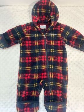 Baby 3-6 Months Columbia Plaid Fleece One-Piece Hooded Fleece Bunting Suit